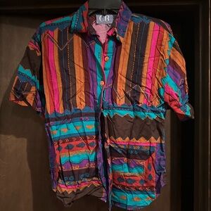 80s short sleeve button up top with shoulder pads